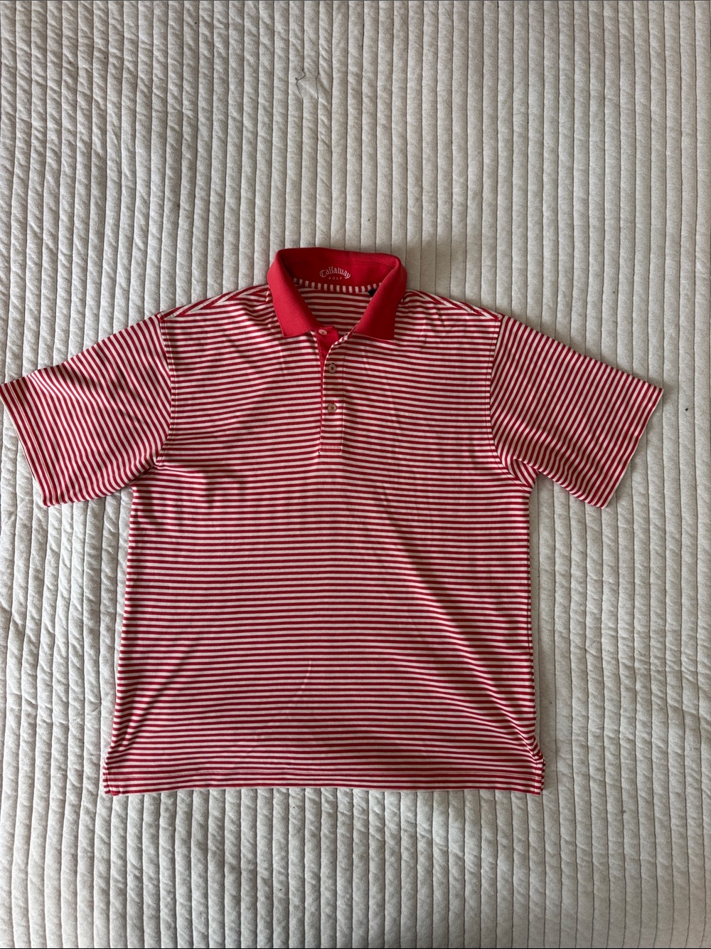 Callaway Red & White Striped Short-Sleeve Polo